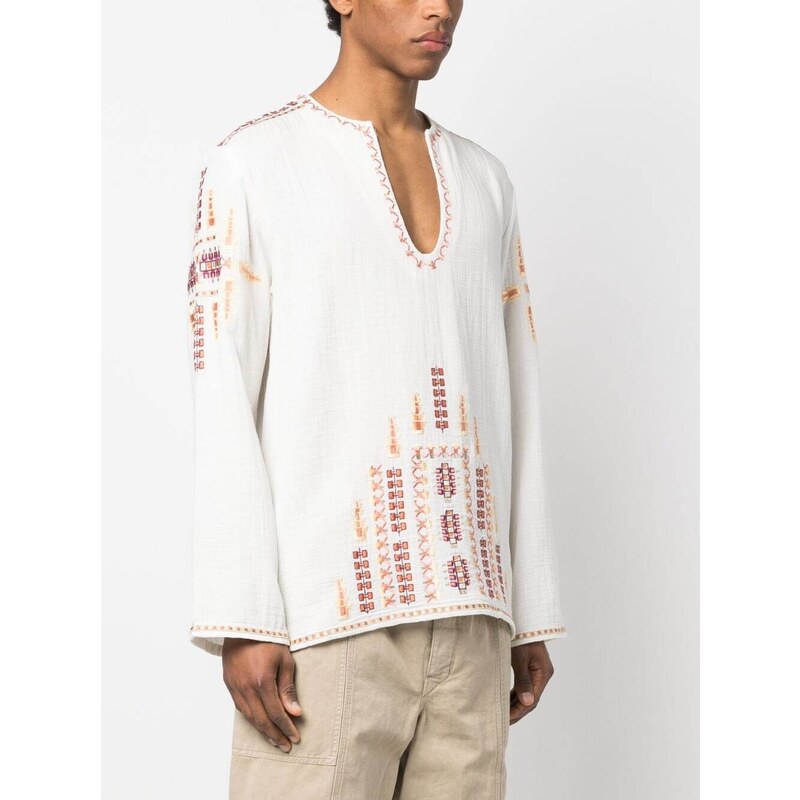 MARANT Ilya geometric-embroidery shirt - White