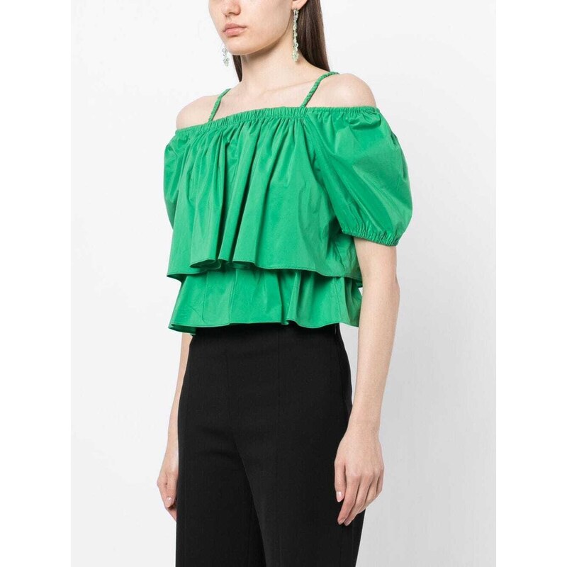 tout a coup cold-shoulder layered cropped cotton-blend top - Green