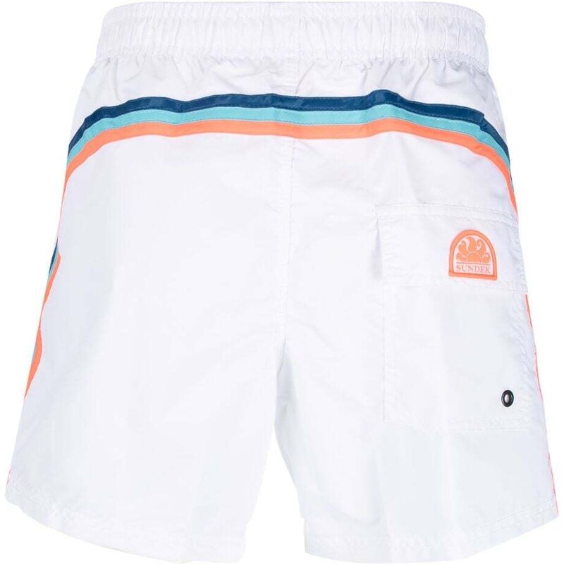 Sundek logo-patch striped swim shorts - White