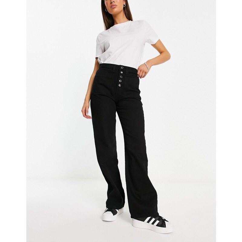 Don't Think Twice DTT Fern staright leg jeans with button front in black