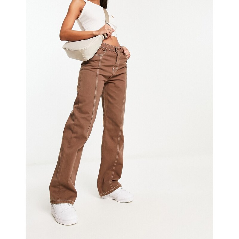 Don't Think Twice DTT Kim wide leg jean with contrast stitch seam detail in brown
