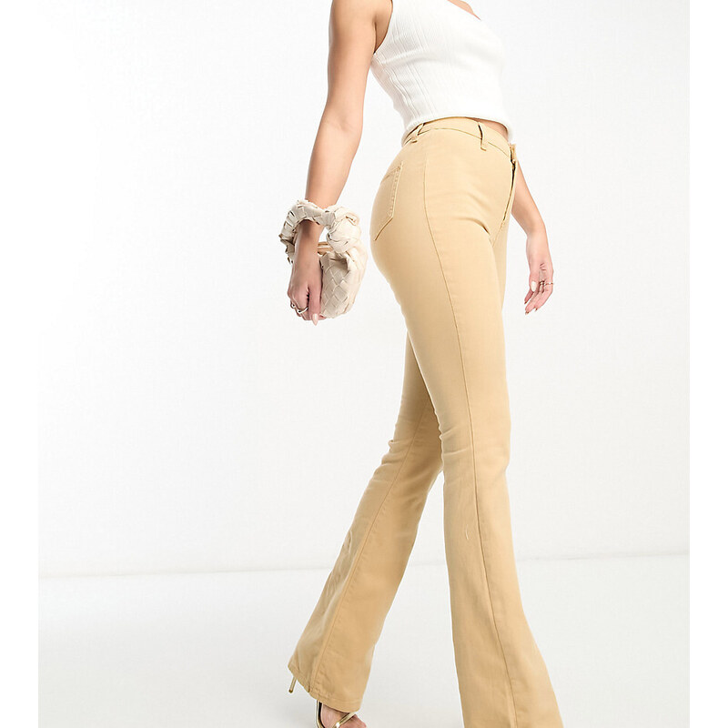 Don't Think Twice DTT Tall Bianca high waisted wide leg disco jeans in camel-Neutral