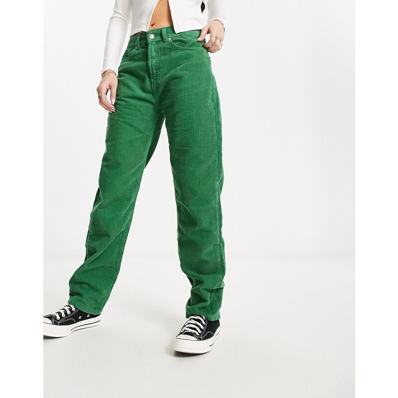 Don't Think Twice DTT Olive straight leg cord trousers in green