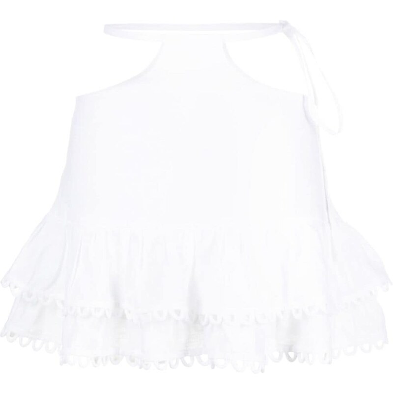PNK cut-out linen layered miniskirt - White