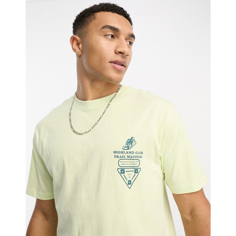 Only & Sons oversized t-shirt with trainer print in light yellow-Green