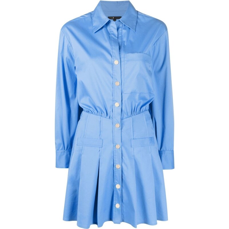 Maje pleated-panel shirt minidress - Blue