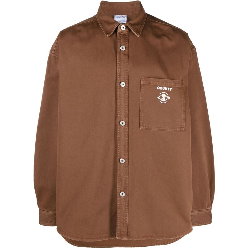 Marcelo Burlon County of Milan logo-print cotton shirt jacket - Brown