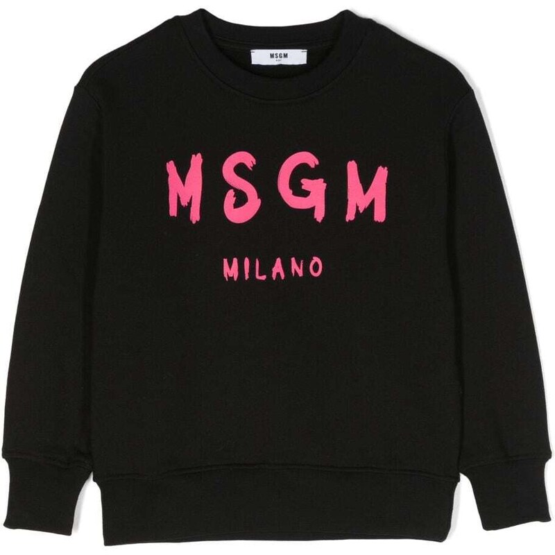 MSGM Kids brushstroke logo-print cotton sweatshirt - Black