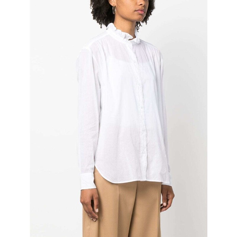 MARANT ÉTOILE frilled-neck cotton shirt - White