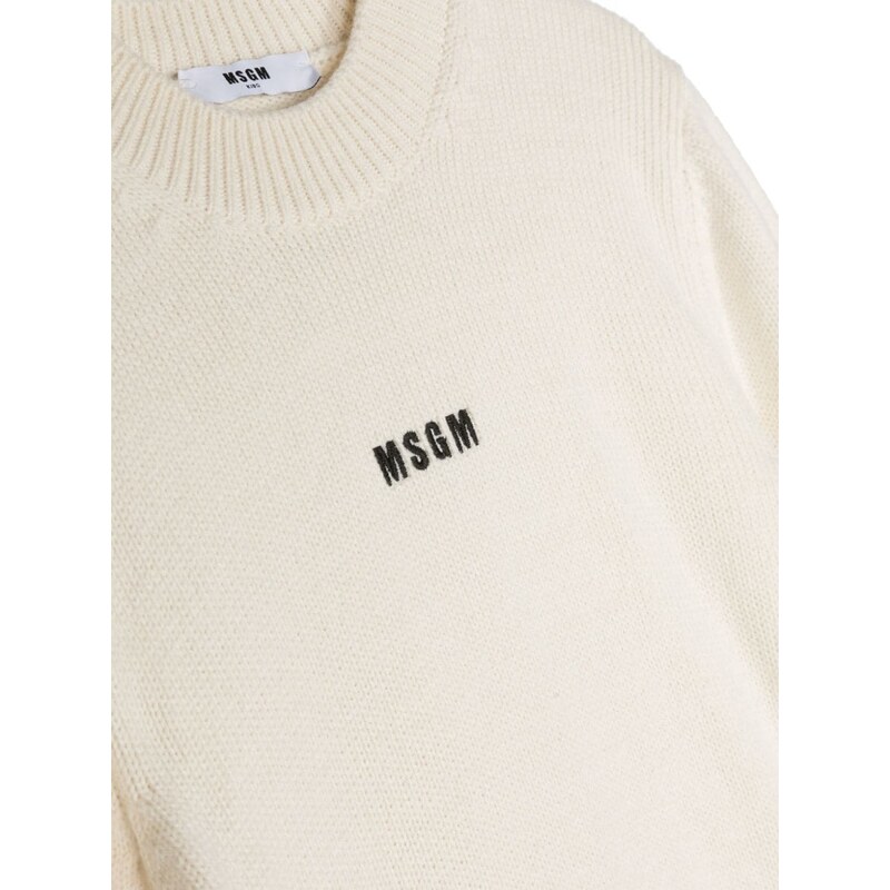 MSGM Kids logo-embroidered knitted jumper - Neutrals