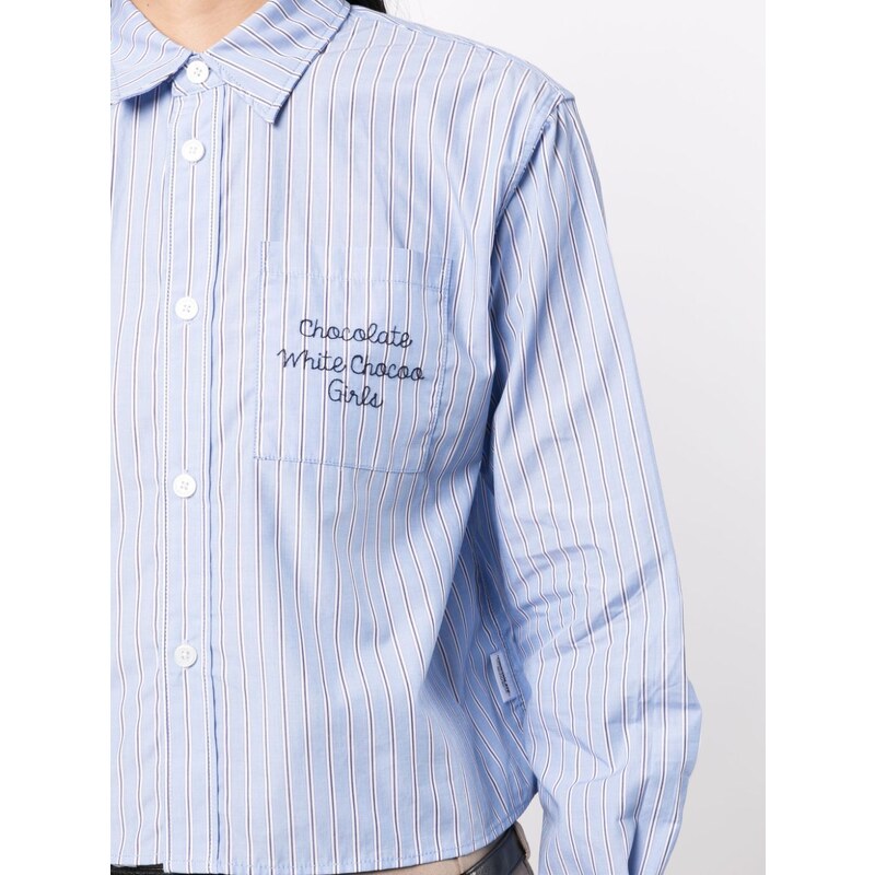 CHOCOOLATE striped cotton cropped shirt - Blue