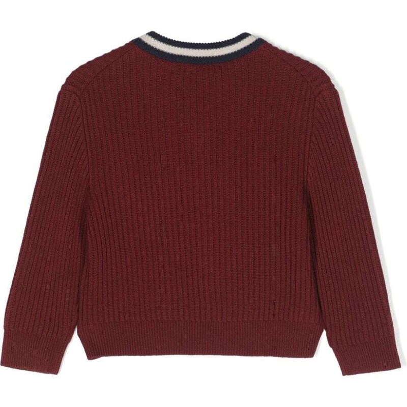 There Was One Kids logo-patch ribbed V-neck jumper - Red
