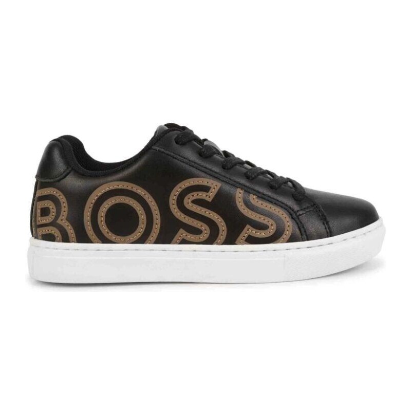 BOSS Kidswear debossed logo-print leather sneakers - Black