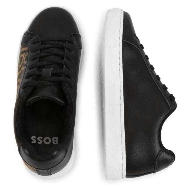 BOSS Kidswear debossed logo-print leather sneakers - Black