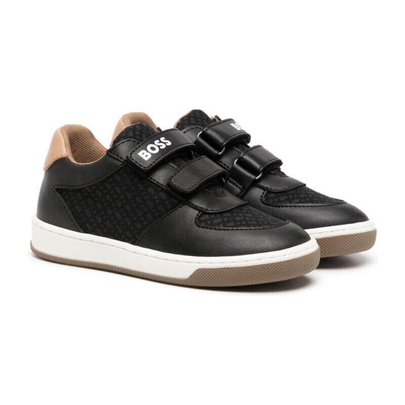 BOSS Kidswear monogram-pattern touch-strap sneakers - Black