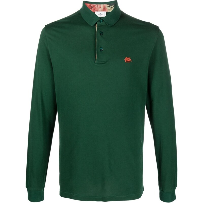 ETRO Pegaso-motif cotton polo shirt - Green