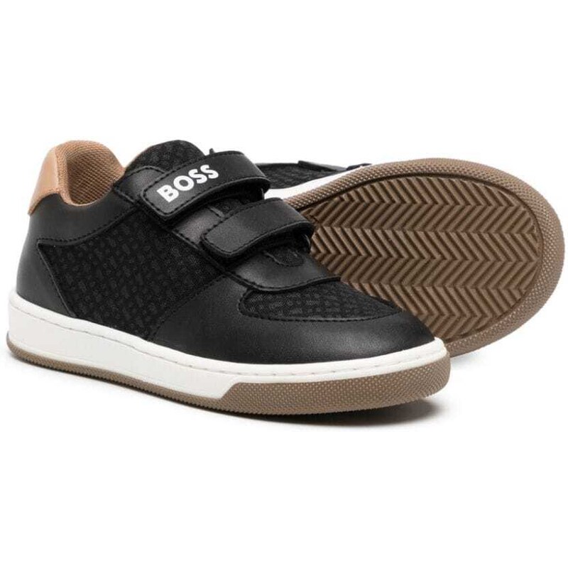 BOSS Kidswear monogram-pattern touch-strap sneakers - Black