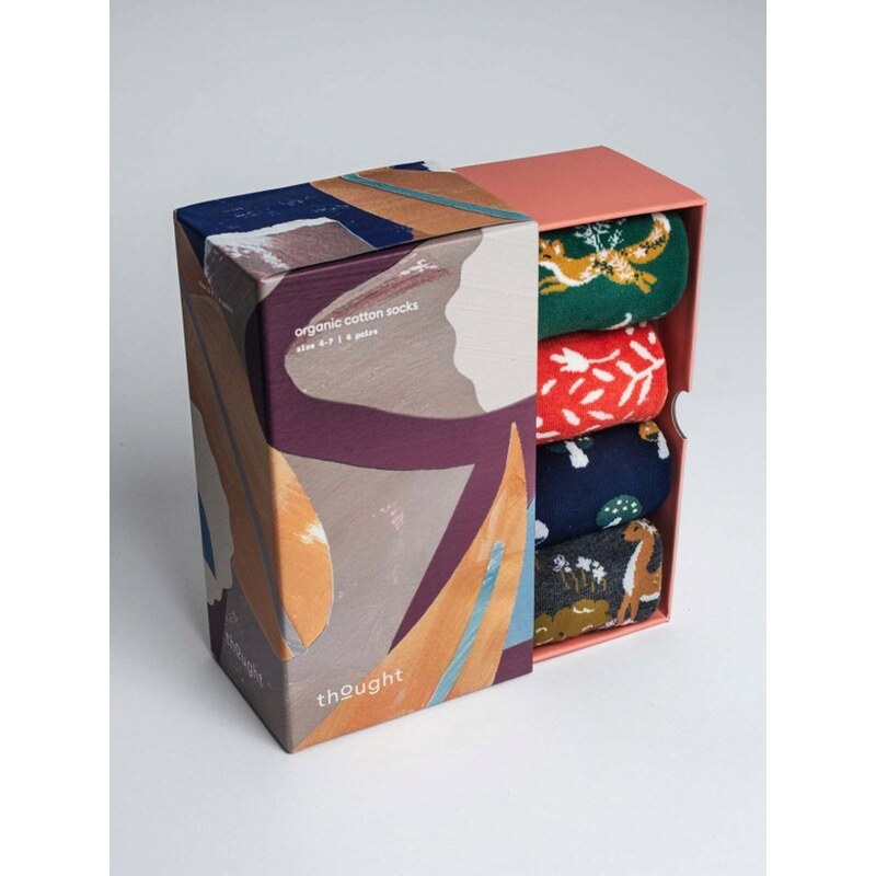Thought Fashion UK Bavlněné ponožky Yaella Woodlands multi 4-set box 37-40