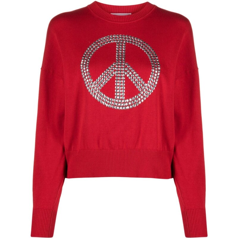 MOSCHINO JEANS rhinestone-embellished peace sign jumper - Red