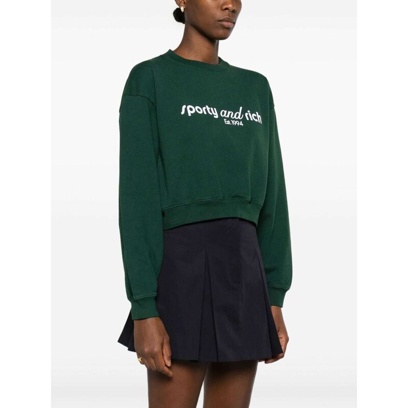 Sporty & Rich logo-print cropped sweatshirt - Green