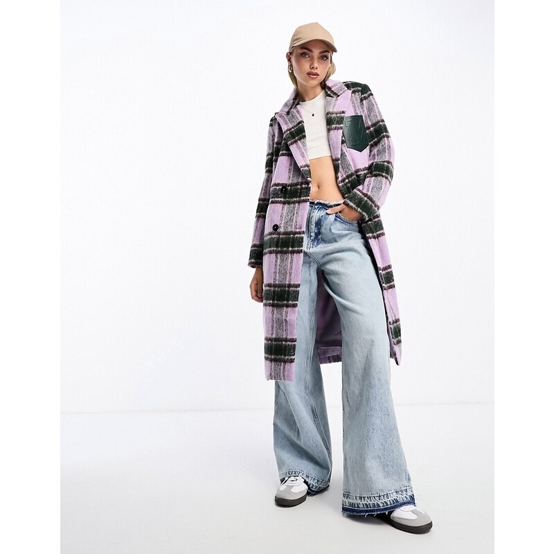 Urban Revivo applique patch detail tailored coat in lilac check