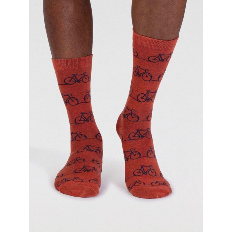 Thought Fashion UK Bavlněné ponožky Bennie Bike clay red 41-46
