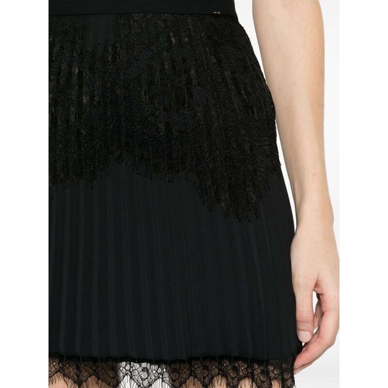 NISSA lace-trim pleated miniskirt - Black