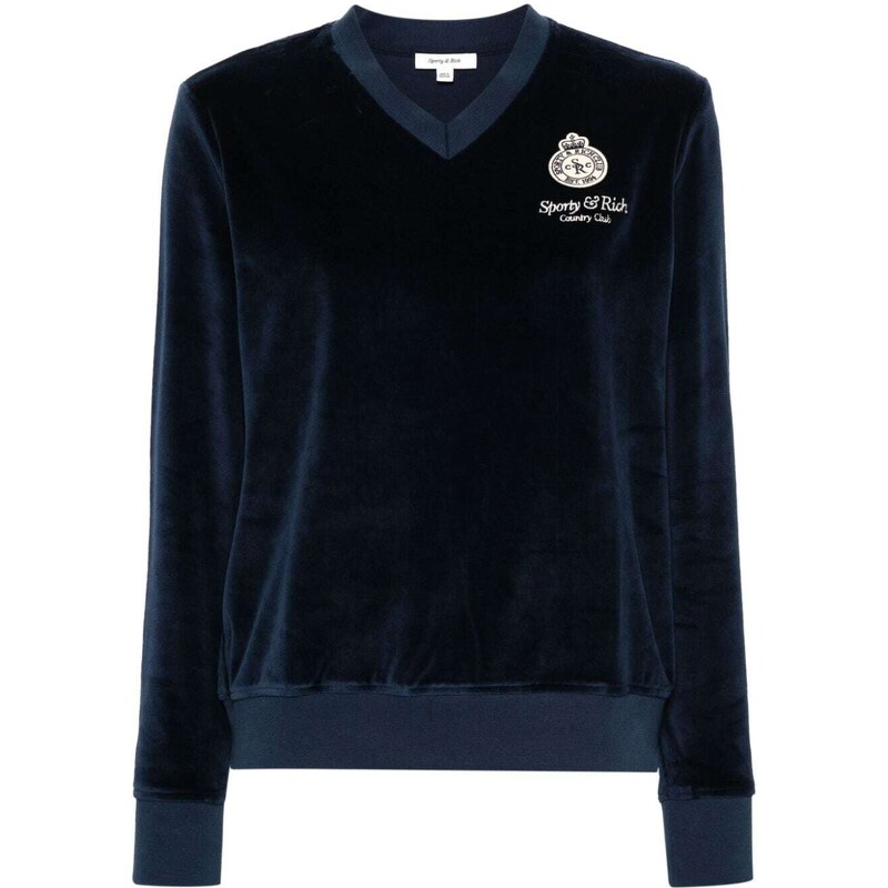 Sporty & Rich logo-appliqué velour sweatshirt - Blue