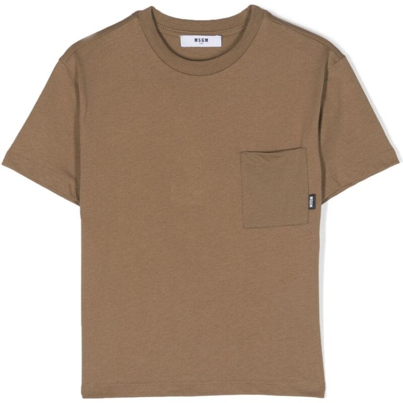 MSGM Kids patch-pocket cotton T-shirt - Brown