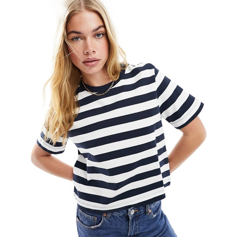 Selected Femme boxy fit t-shirt in navy stripe