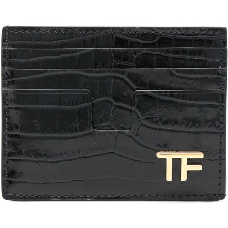 TOM FORD logo-plaque crocodile-effect cardholder - Black