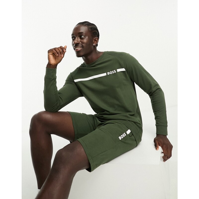 Boss Bodywear tape sweatshirt in khaki-Green