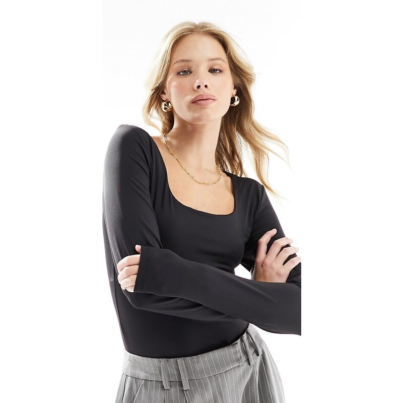 ONLY seamless reversible long sleeve top in black