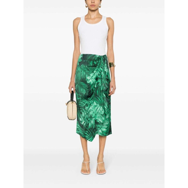 ERMANNO FIRENZE draped leaf-print skirt - Green