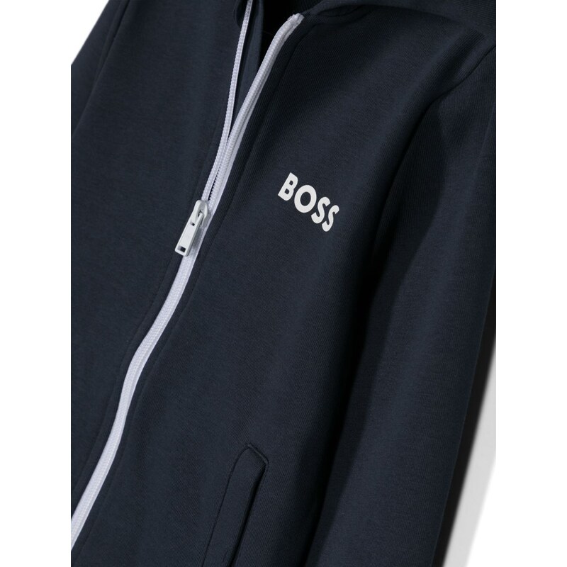 BOSS Kidswear logo-print zip-up hoodie - Blue