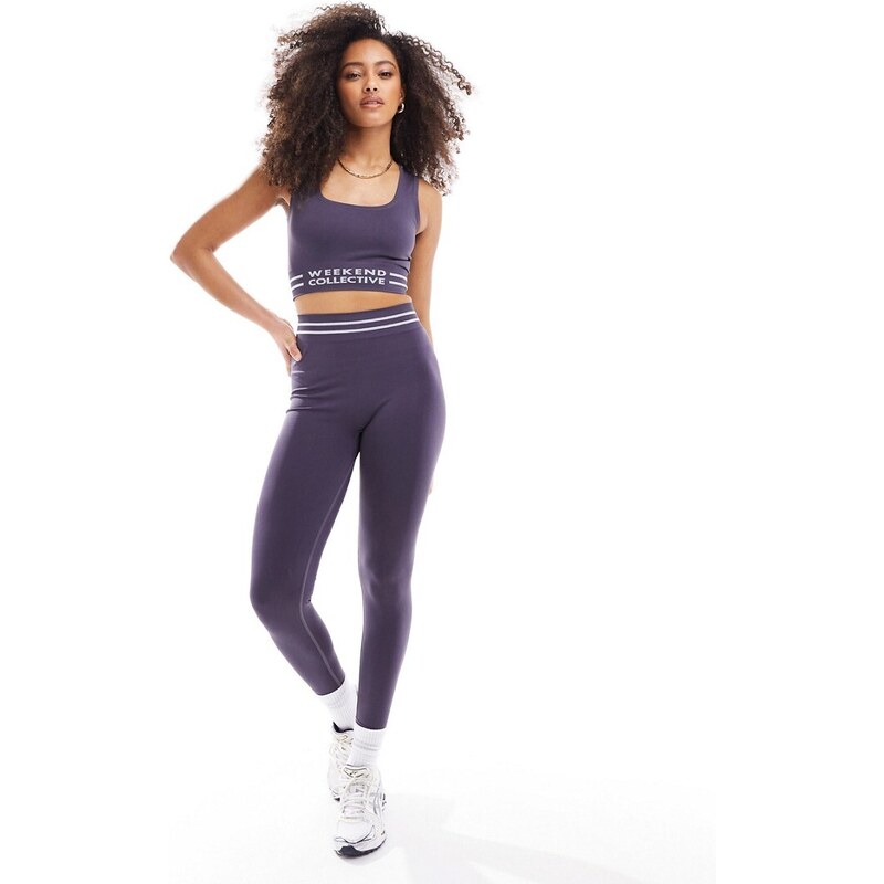 ASOS Weekend Collective seamless leggings with branded waistband in charcoal-Grey