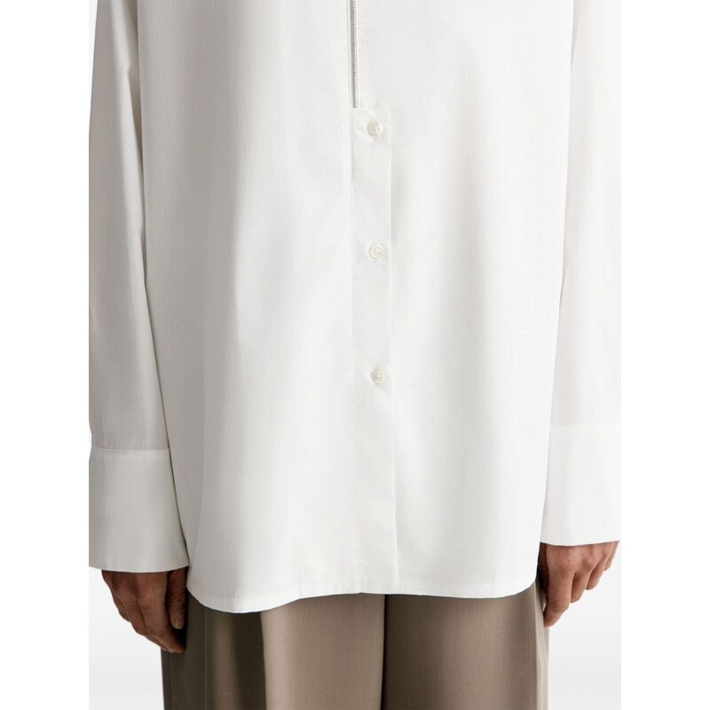 12 STOREEZ high-neck cotton zip shirt - White