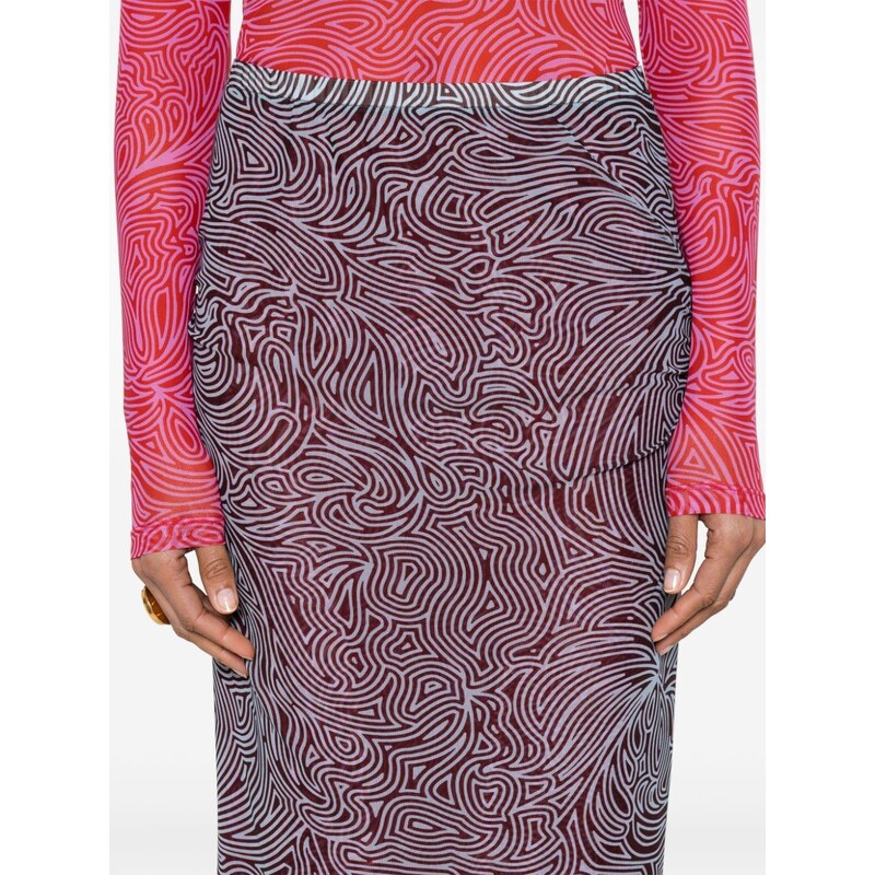 DRIES VAN NOTEN double-layered abstract-print skirt - Brown