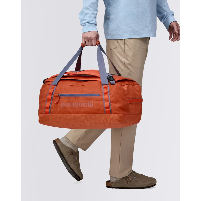 hot ember patagonia duffel 40L Black Hole Smolder Blue/Amanita Red Made in a Fair Trade certified factory Patagonia Black Hole Duffel Bag