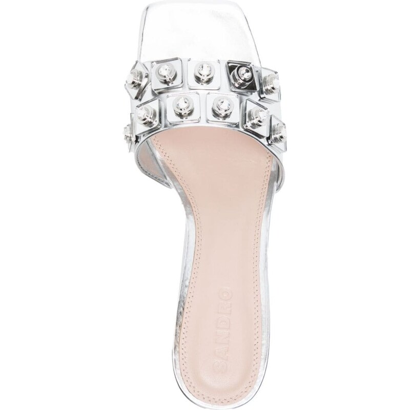 SANDRO 60mm crystal-embellished leather mules - Silver