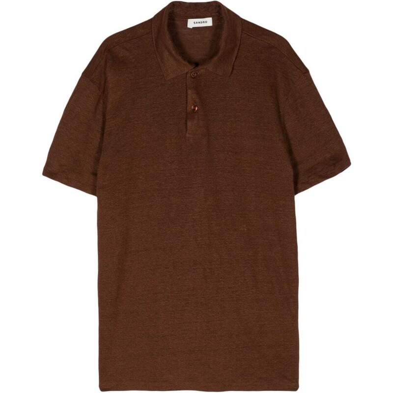 SANDRO mélange linen polo shirt - Brown