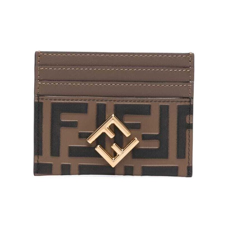 FENDI FF Diamonds leather cardholder - Brown