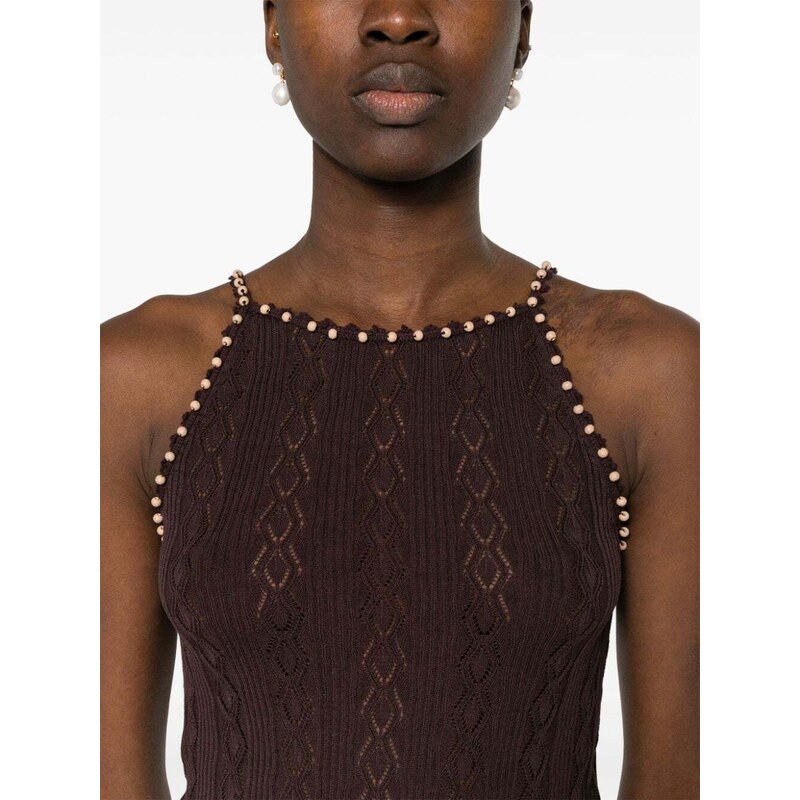 SANDRO x Louis Barthélemy beaded knitted top - Brown