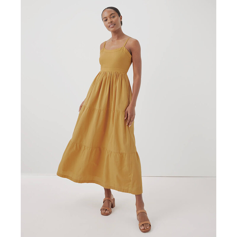 PACT Apparel Women s Mustard Sunset Light Gauze Cami Dress