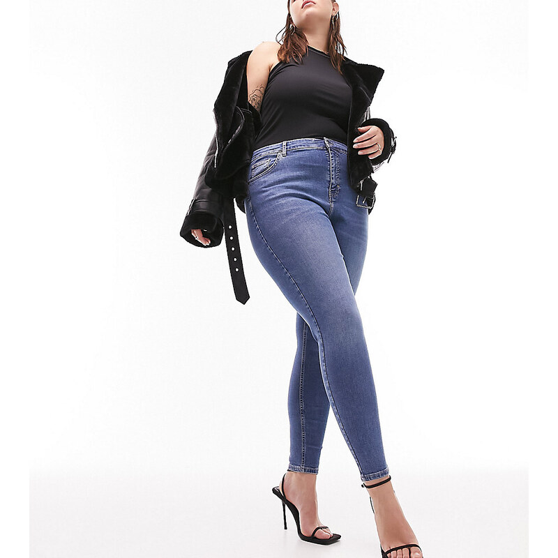 Topshop Curve high rise Jamie jeans in mid blue