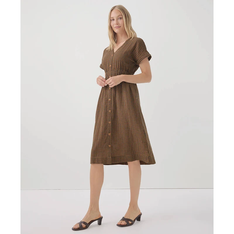 PACT Apparel Women's Harvest Gingham Coastal Double Gauze Short Sleeve Dress - GLAMI.eco PACT Apparel Women's Harvest Gingham Coastal Double Gauze Short Sleeve Dress - GLAMI.eco