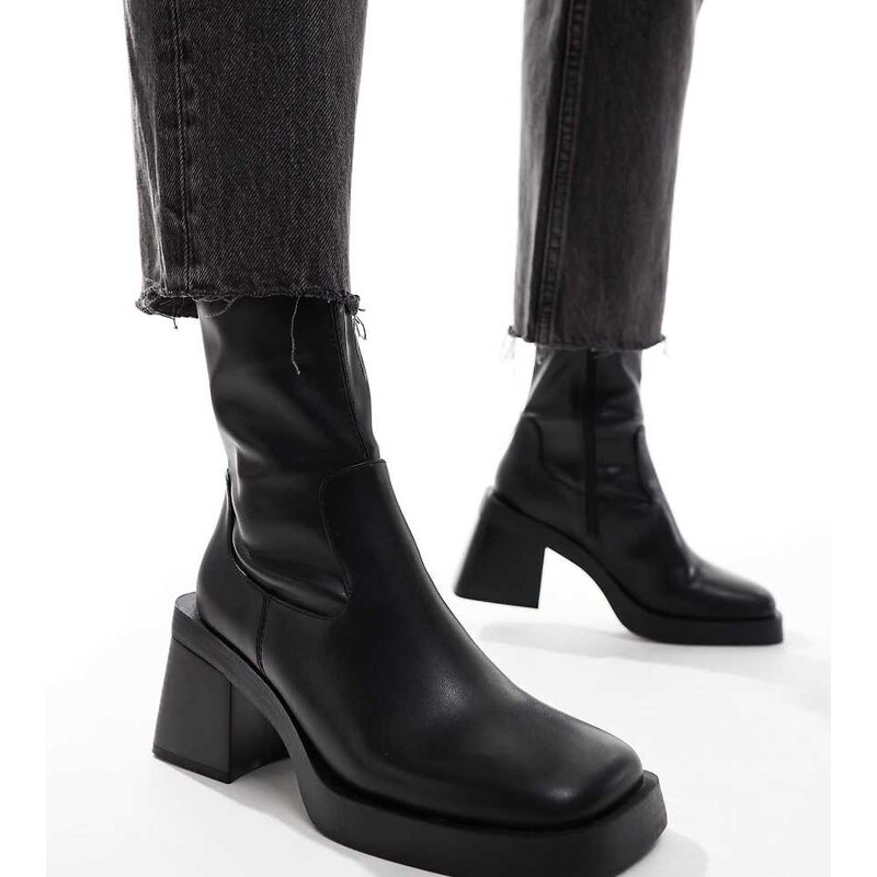 ASOS DESIGN Wide Fit Rome square toe mid-heel platform boots in