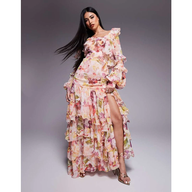 ASOS LUXE organza and chiffon printed asymmetrical maxi dress with in vintage floral-Yellow - GLAMI.eco ASOS LUXE organza and chiffon printed asymmetrical maxi dress with in vintage floral-Yellow - GLAMI.eco