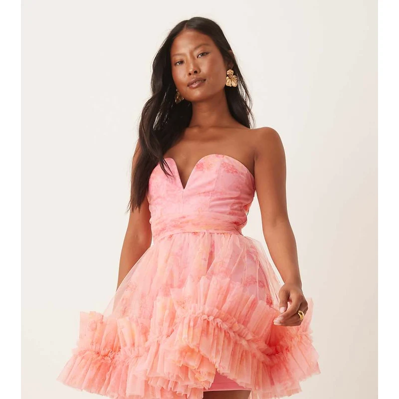 lace and beads pink tulle dress & Petite ruffle hem sweetheart mini in baby floral Lace Up Corset Back Inlzdz Church Clergy Dress Color:CHOCOLATE BROWN and bead embroidery is