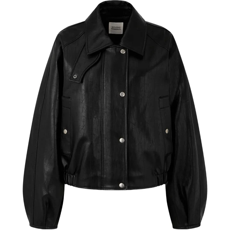 【韓国】STUDIO TOMBOY黒 レザージャケット ボア襟 STUDIO TOMBOY spread-collar jacket - Black - GLAMI.eco